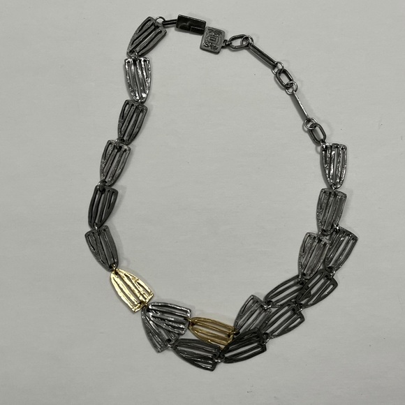 Mixed metal gold silver link chain statement necklace - Picture 5 of 9